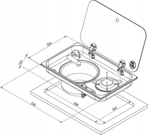 Kuchenka jednopalnikowa i zlew okrągły prawy