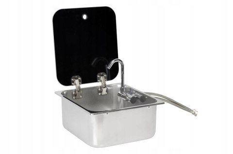 Zlewozmywak do zabudowy ze szklaną pokrywą + składany kran - Carbest