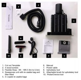 Odkurzacz do zabudowy SWEEPOVAC 650 W, wąż rozciągliwy 2-6 m