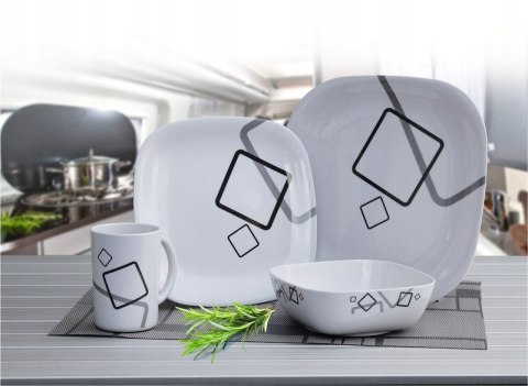 Zestaw naczyń z melaminy 16 sztuk dla 4 osób, Cuneo z antypoślizgowym